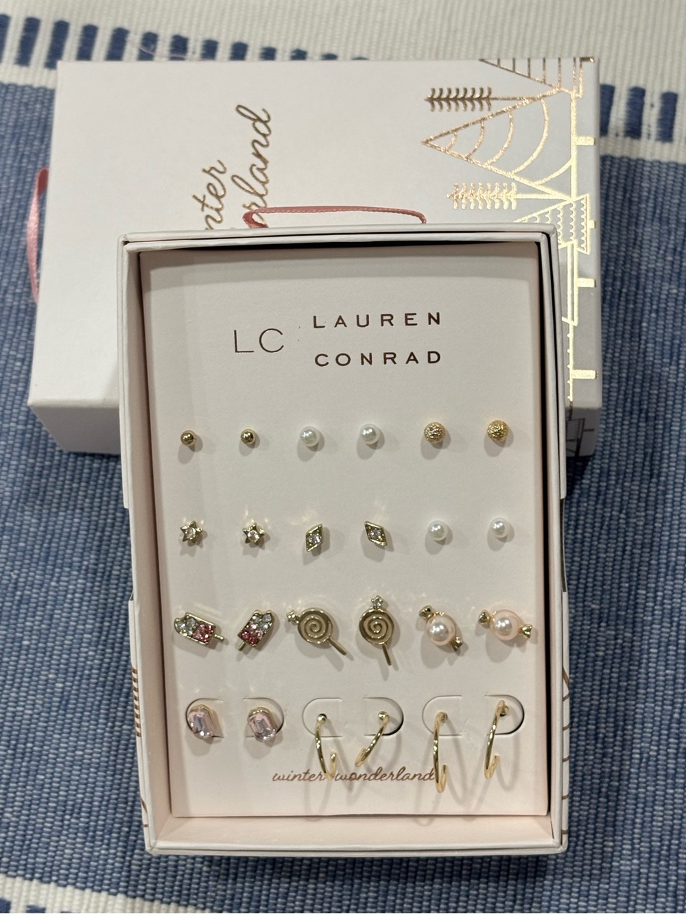 LC Lauren Conrad Gold and Pink Mixed Earring Set - Winter Wonderland